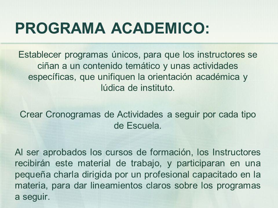Crear Cronogramas de Actividades a seguir por cada tipo de Escuela.