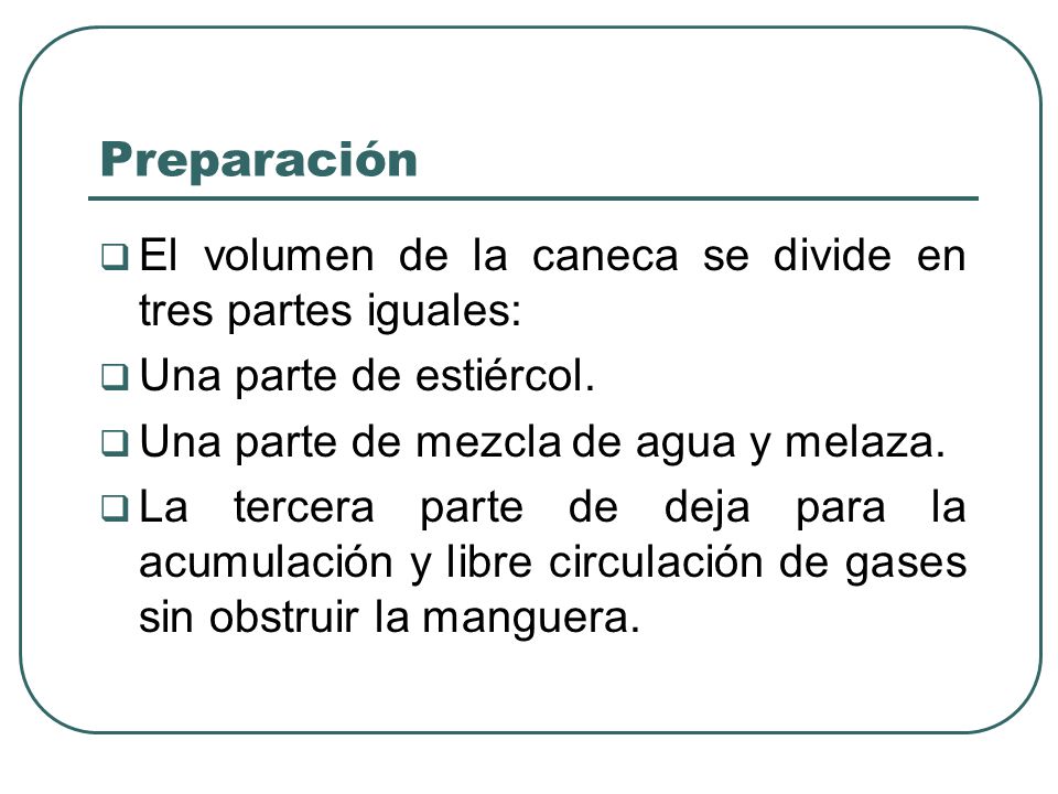 Preparación El volumen de la caneca se divide en tres partes iguales: