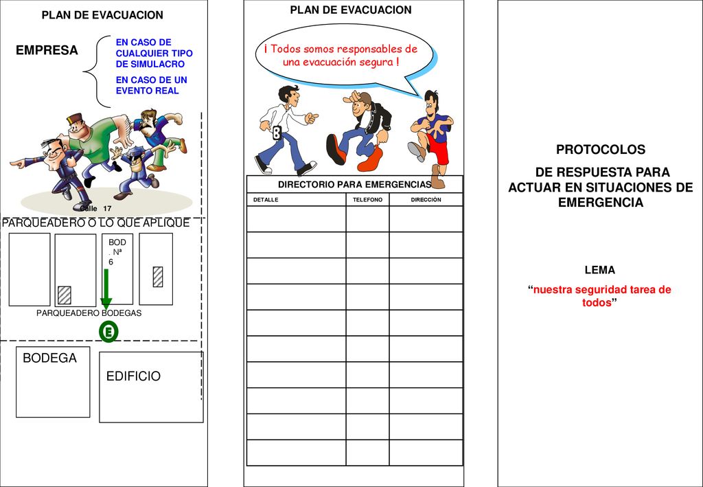 PLAN DE EVACUACION PLAN DE EVACUACION. EN CASO DE CUALQUIER TIPO DE SIMULACRO. EMPRESA. ¡ Todos somos responsables de una evacuación segura !