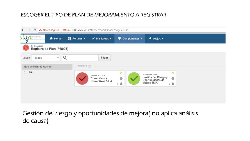 ESCOGER EL TIPO DE PLAN DE MEJORAMIENTO A REGISTRAR