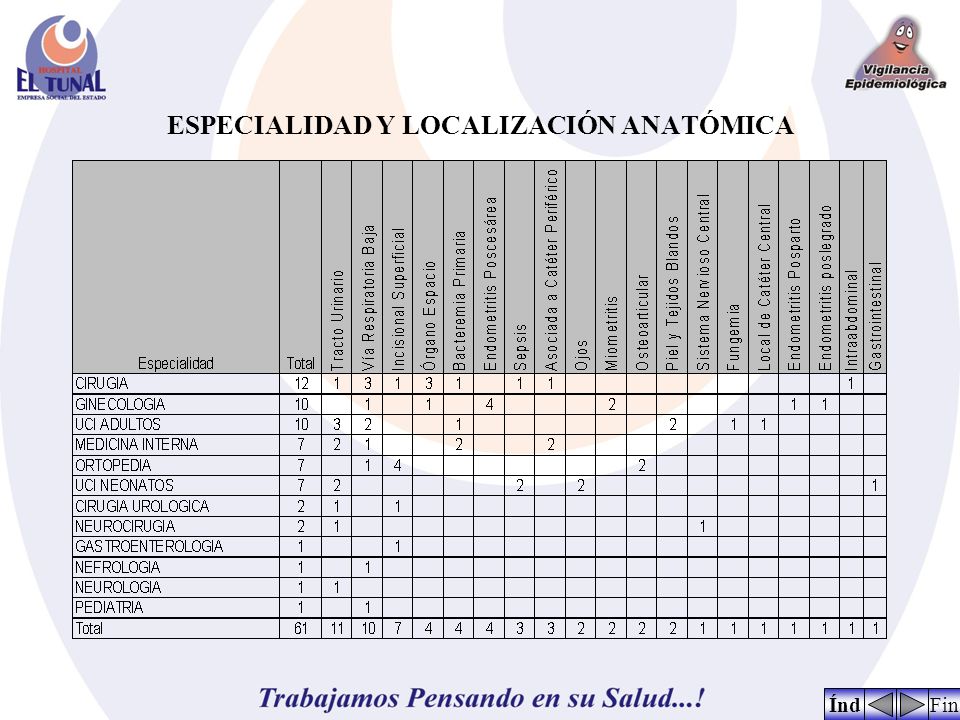 ESPECIALIDAD Y LOCALIZACIÓN ANATÓMICA