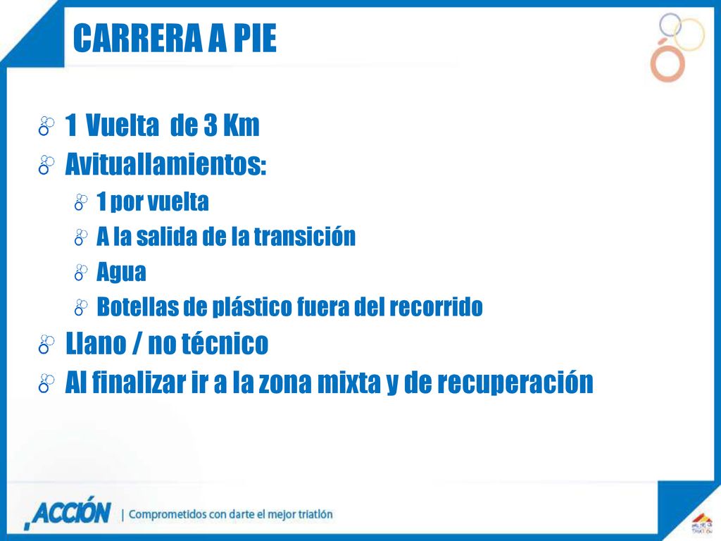 Carrera a pie 1 Vuelta de 3 Km Avituallamientos: Llano / no técnico
