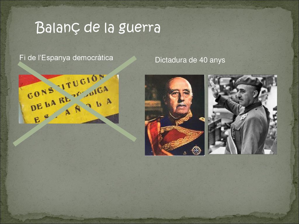 Balanç de la guerra Fi de l’Espanya democràtica Dictadura de 40 anys