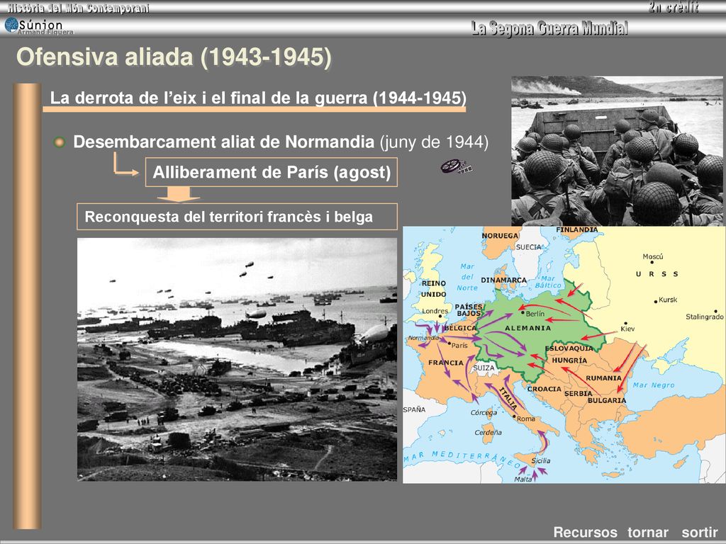 Ofensiva aliada ( ) La derrota de l’eix i el final de la guerra ( ) Desembarcament aliat de Normandia (juny de 1944)