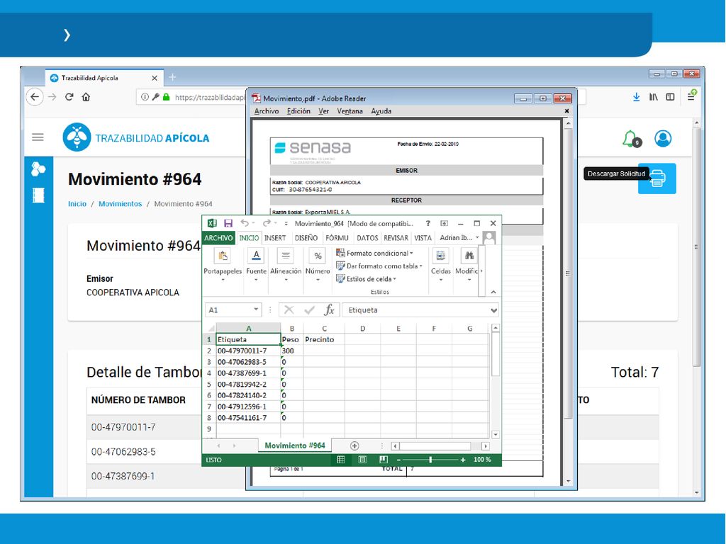 Se muestra el listado del movimiento, según las transferencias hechas del stock de tambores, para ver mas detalles debe hacer clic en el icono a la derecha de cada movimiento.