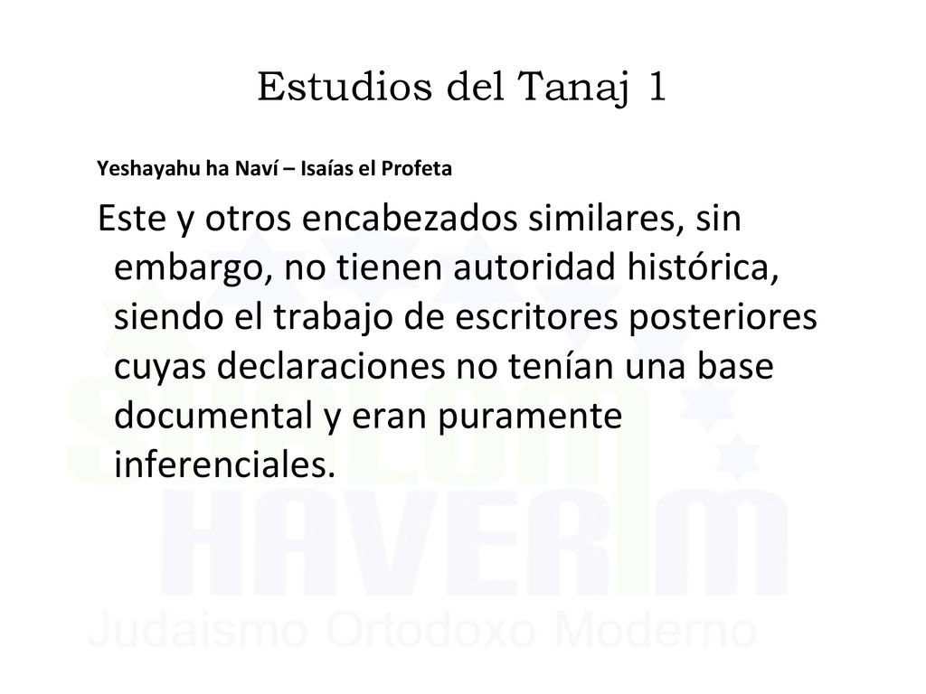 Estudios del Tanaj 1 Yeshayahu ha Naví – Isaías el Profeta.