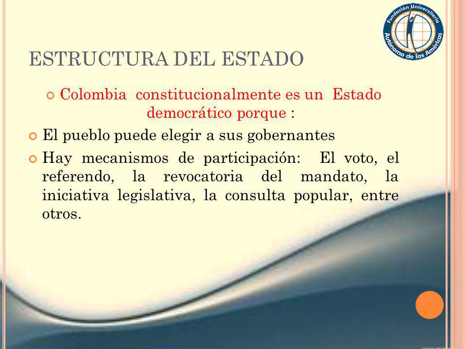 Colombia constitucionalmente es un Estado democrático porque :