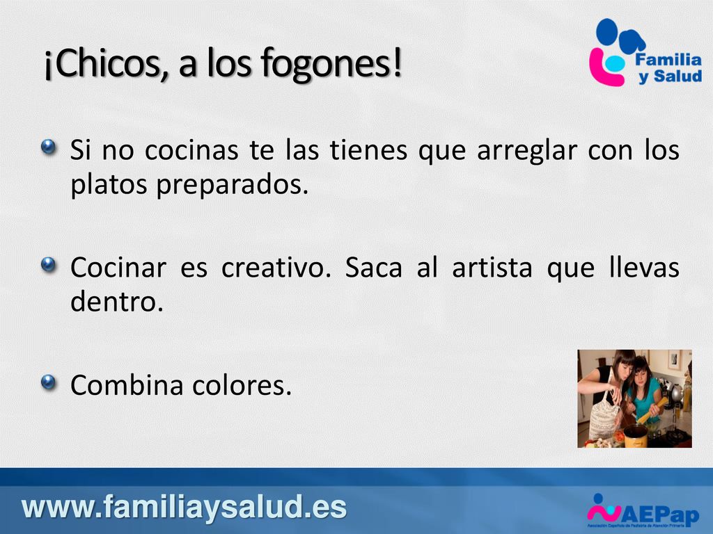 ¡Chicos, a los fogones! Si no cocinas te las tienes que arreglar con los platos preparados. Cocinar es creativo. Saca al artista que llevas dentro.