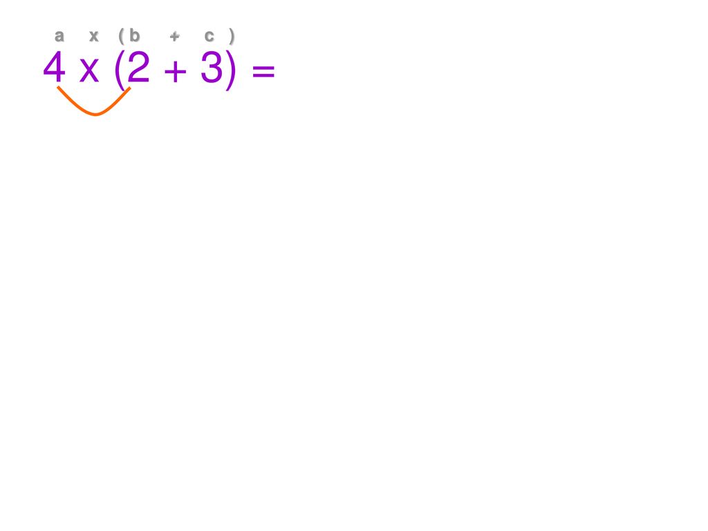 4 x (2 + 3) = a x ( b + c )