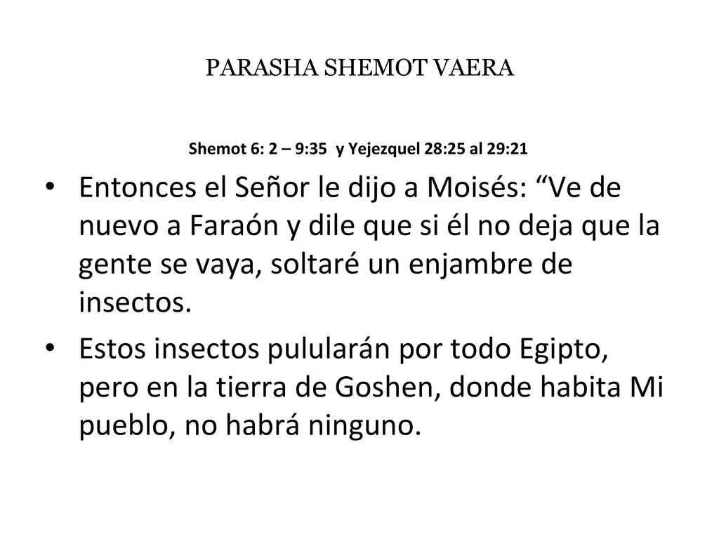 Shemot 6: 2 – 9:35 y Yejezquel 28:25 al 29:21