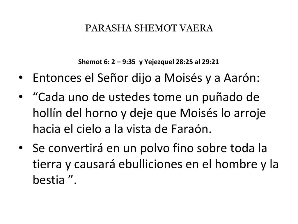 Shemot 6: 2 – 9:35 y Yejezquel 28:25 al 29:21