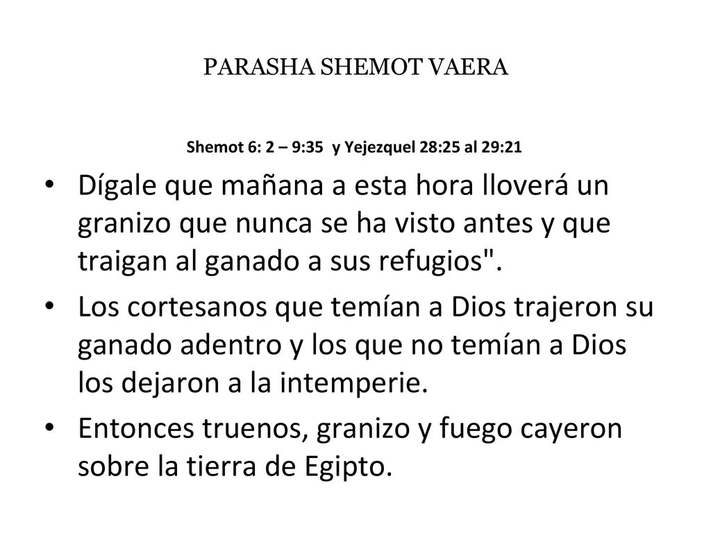 Shemot 6: 2 – 9:35 y Yejezquel 28:25 al 29:21