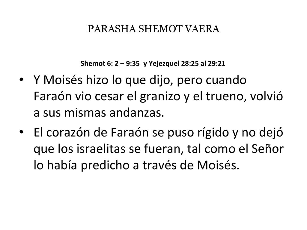 Shemot 6: 2 – 9:35 y Yejezquel 28:25 al 29:21