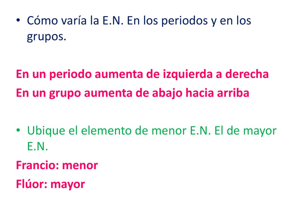 Cómo varía la E.N. En los periodos y en los grupos.