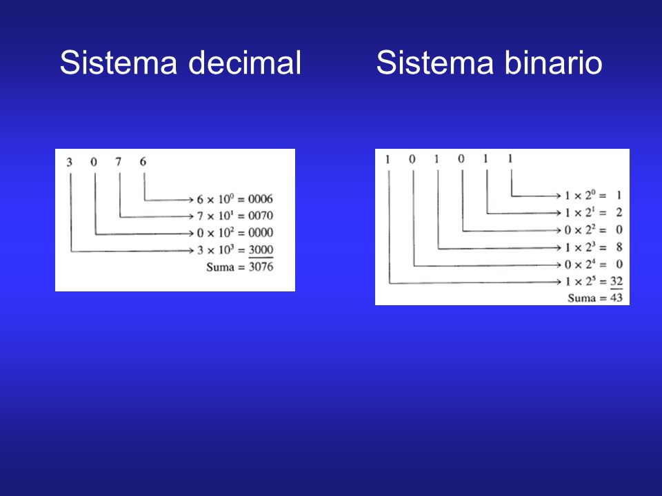 Sistema decimal Sistema binario