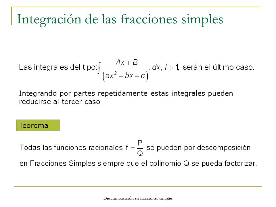 Integración de las fracciones simples