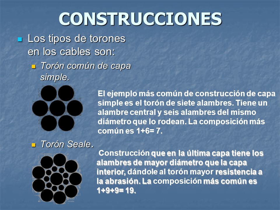 CONSTRUCCIONES Los tipos de torones en los cables son: