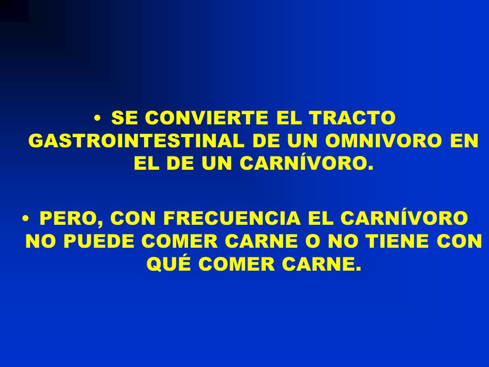 SE CONVIERTE EL TRACTO GASTROINTESTINAL DE UN OMNIVORO EN EL DE UN CARNÍVORO.