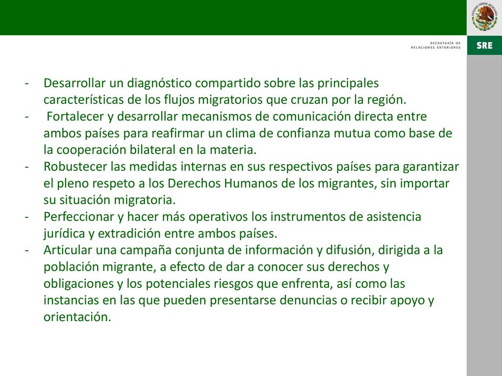 Desarrollar un diagnóstico compartido sobre las principales características de los flujos migratorios que cruzan por la región.