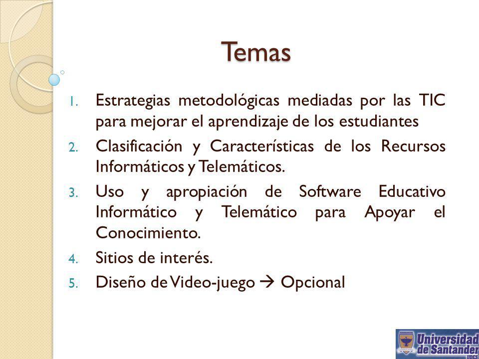 Temas Estrategias metodológicas mediadas por las TIC para mejorar el aprendizaje de los estudiantes.