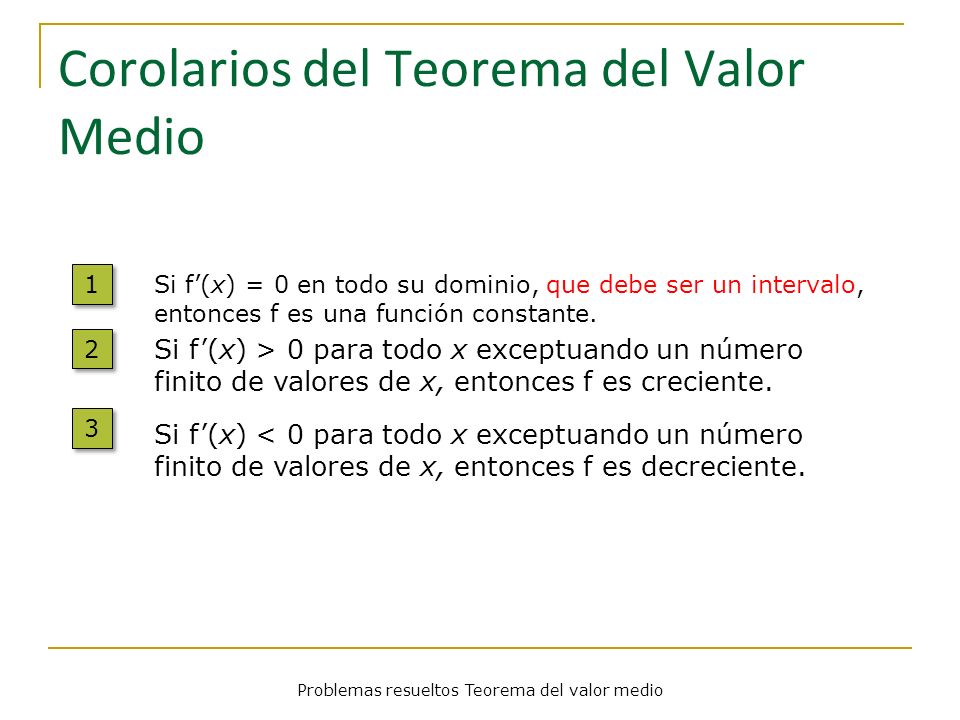 Corolarios del Teorema del Valor Medio
