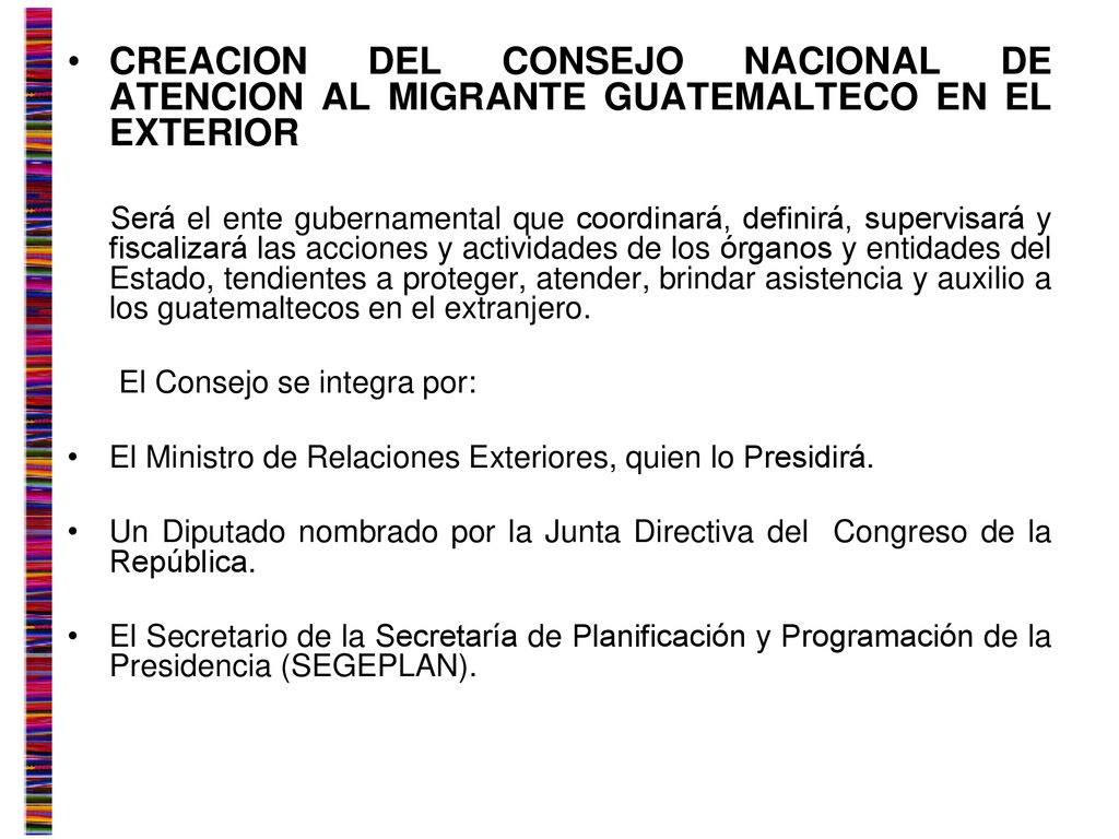 CREACION DEL CONSEJO NACIONAL DE ATENCION AL MIGRANTE GUATEMALTECO EN EL EXTERIOR