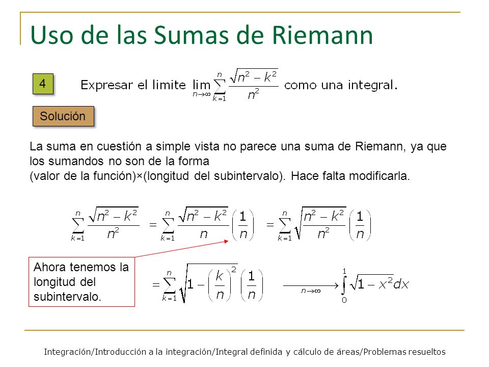 Uso de las Sumas de Riemann