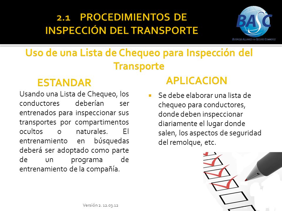 Uso de una Lista de Chequeo para Inspección del Transporte