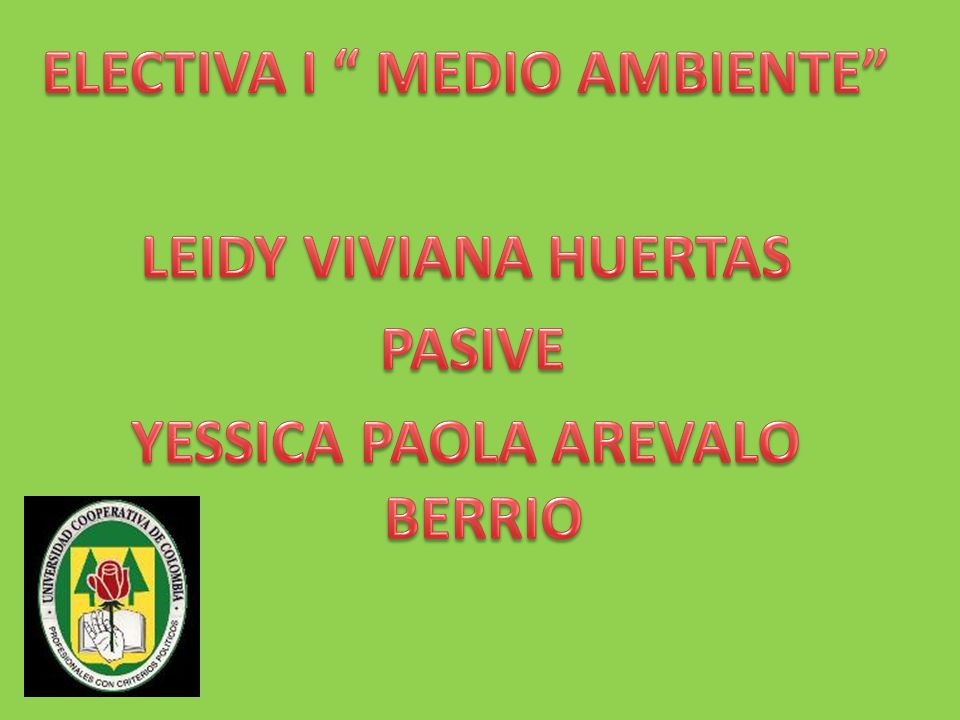ELECTIVA I MEDIO AMBIENTE LEIDY VIVIANA HUERTAS PASIVE YESSICA PAOLA AREVALO BERRIO