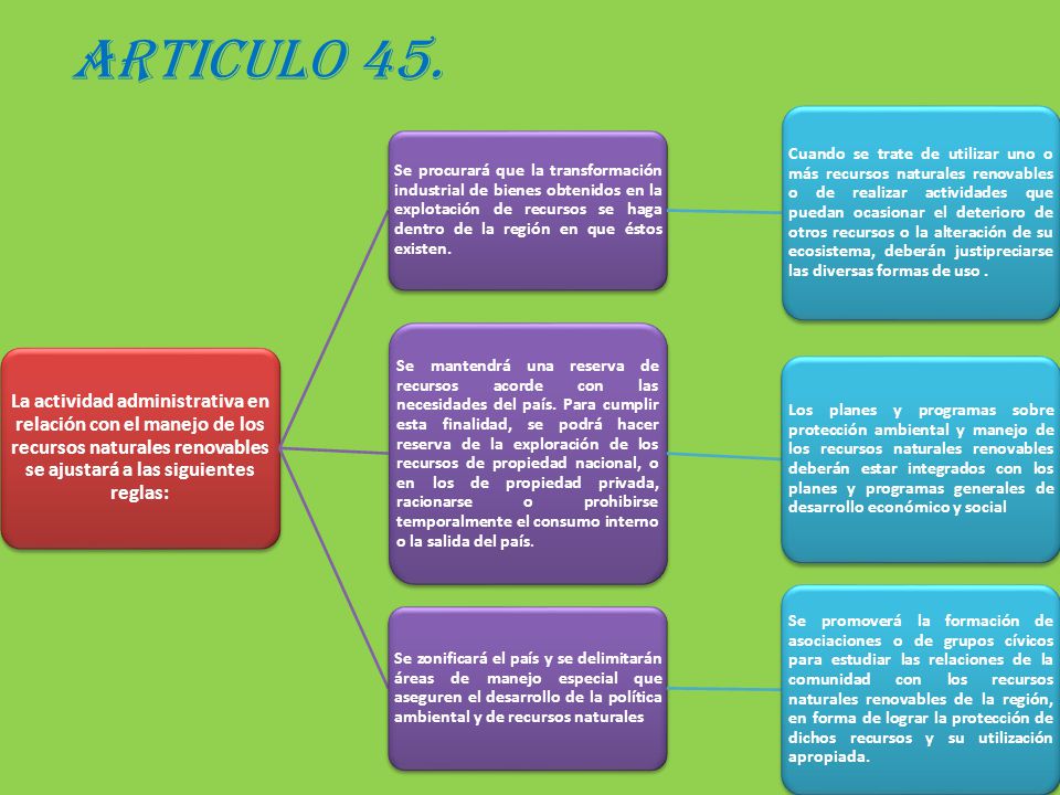 ARTICULO 45. La actividad administrativa en relación con el manejo de los recursos naturales renovables se ajustará a las siguientes reglas: