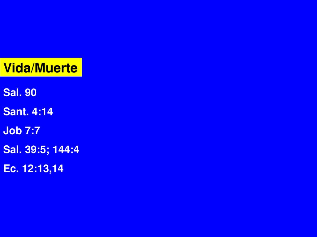 Vida/Muerte Sal. 90 Sant. 4:14 Job 7:7 Sal. 39:5; 144:4 Ec. 12:13,14
