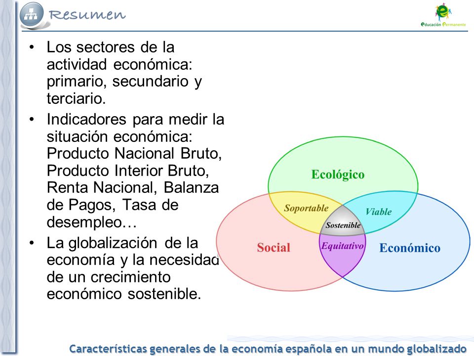 Los sectores de la actividad económica: primario, secundario y terciario.