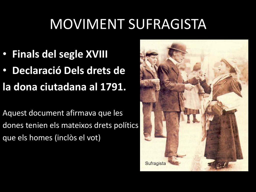 MOVIMENT SUFRAGISTA Finals del segle XVIII Declaració Dels drets de