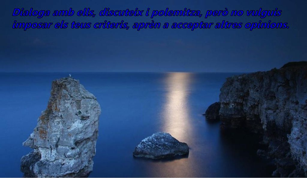 Dialoga amb ells, discuteix i polemitza, però no vulguis imposar els teus criteris, aprèn a acceptar altres opinions.