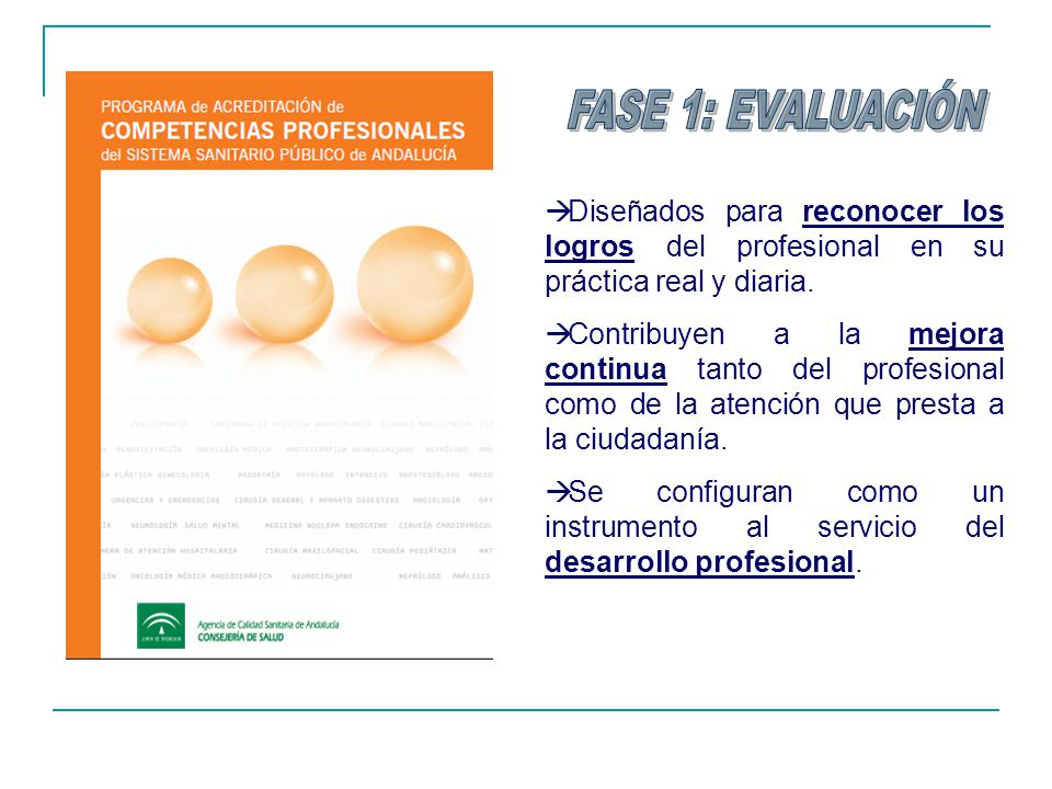 FASE 1: EVALUACIÓN Diseñados para reconocer los logros del profesional en su práctica real y diaria.