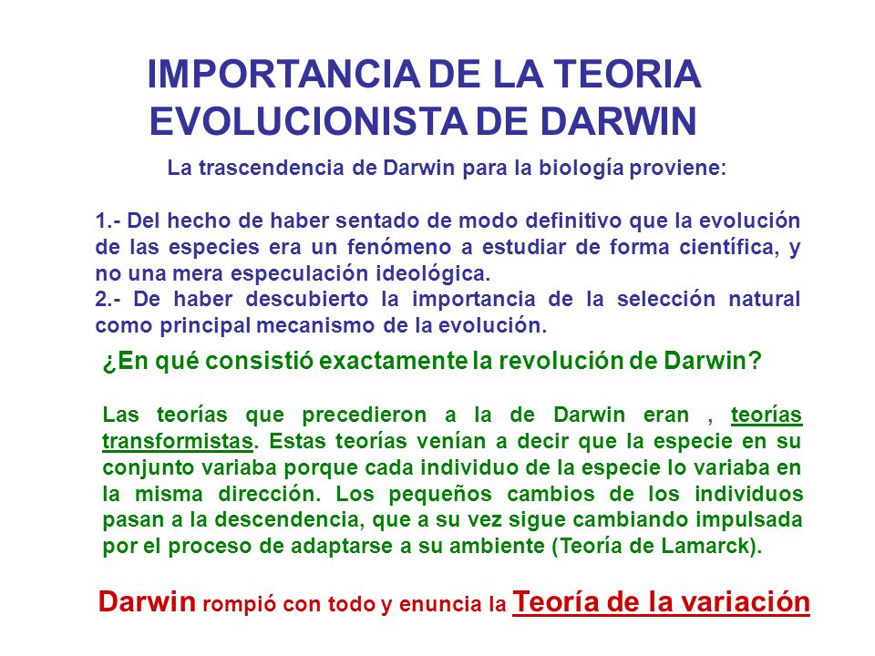 IMPORTANCIA DE LA TEORIA EVOLUCIONISTA DE DARWIN