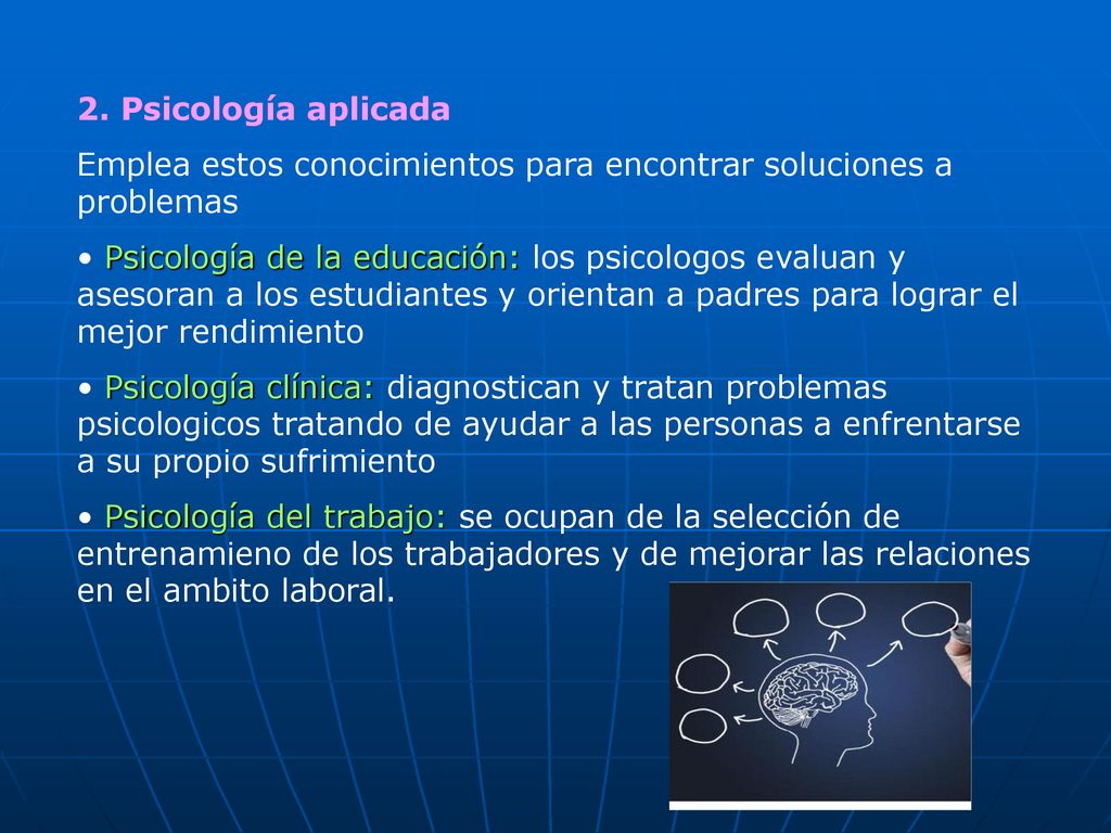 2. Psicología aplicada Emplea estos conocimientos para encontrar soluciones a problemas.