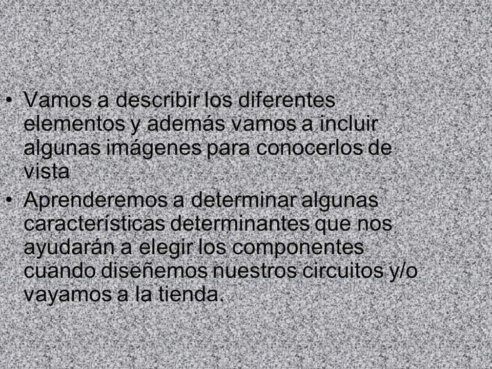 Vamos a describir los diferentes elementos y además vamos a incluir algunas imágenes para conocerlos de vista