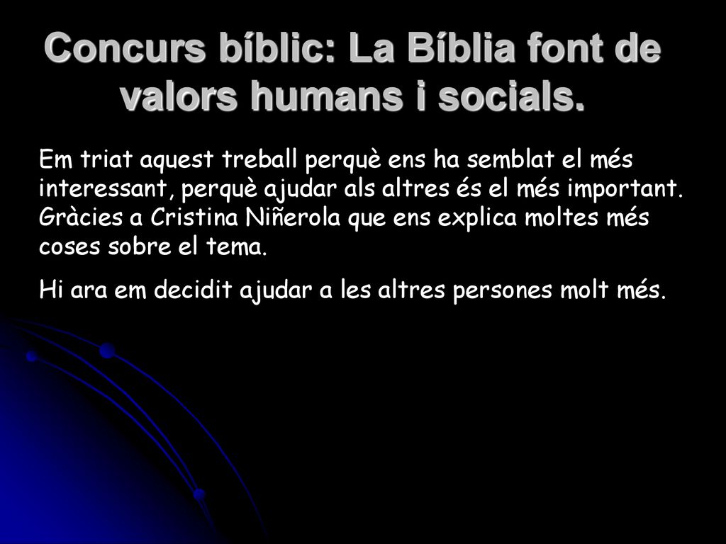 Concurs bíblic: La Bíblia font de valors humans i socials.