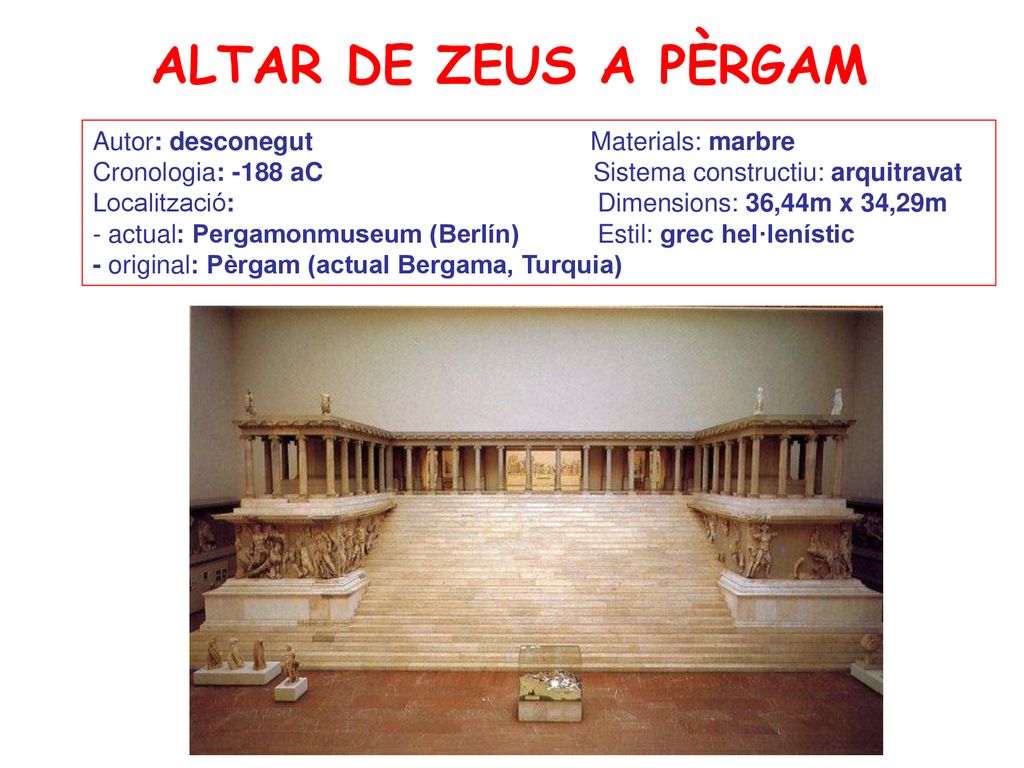ALTAR DE ZEUS A PÈRGAM Autor: desconegut Materials: marbre