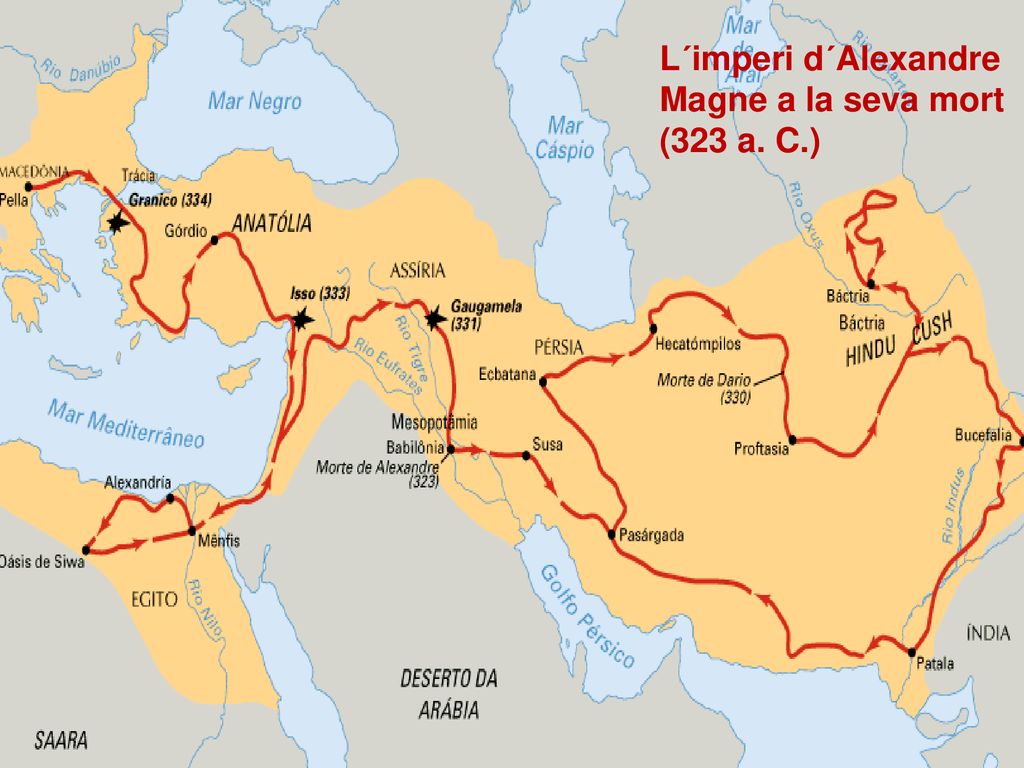 L´imperi d´Alexandre Magne a la seva mort (323 a. C.)