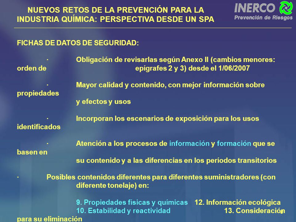 NUEVOS RETOS DE LA PREVENCIÓN PARA LA INDUSTRIA QUÍMICA: PERSPECTIVA DESDE UN SPA