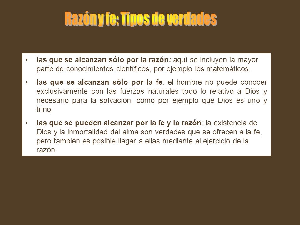 Razón y fe: Tipos de verdades