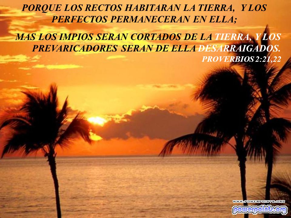 PORQUE LOS RECTOS HABITARAN LA TIERRA, Y LOS PERFECTOS PERMANECERAN EN ELLA;