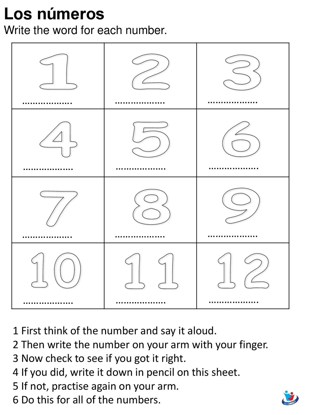 Los números Write the word for each number.