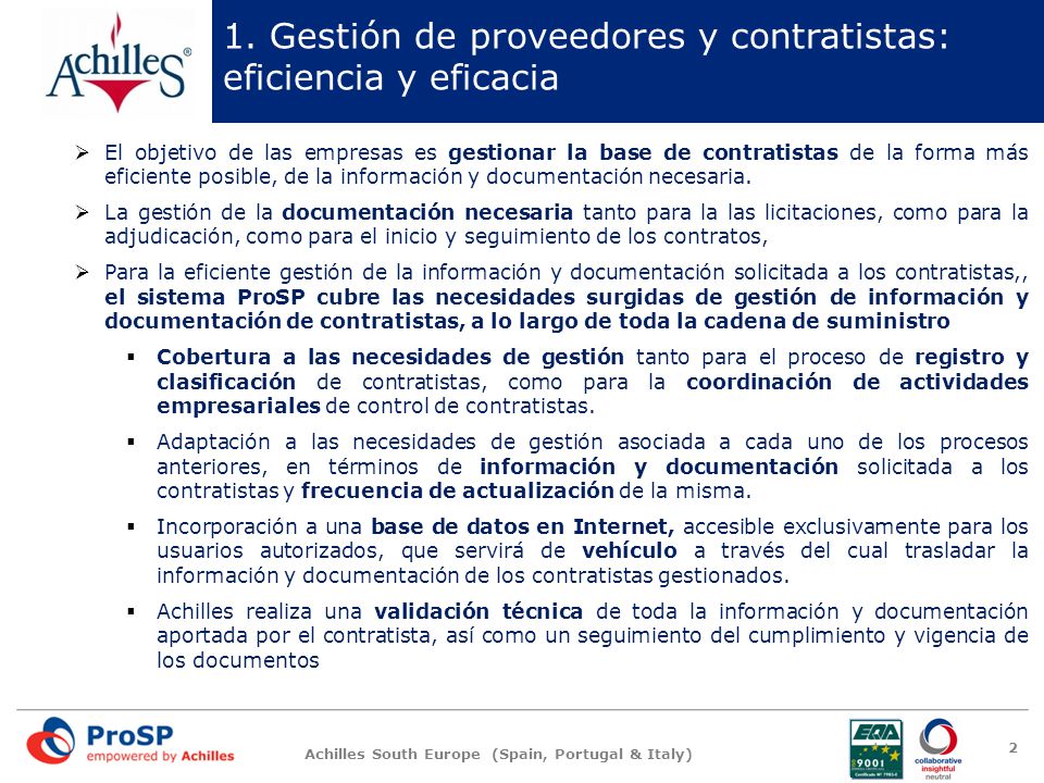 1. Gestión de proveedores y contratistas: eficiencia y eficacia