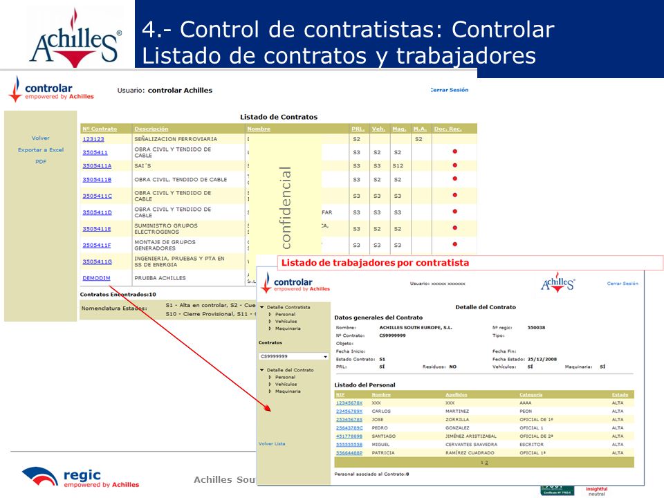 4.- Control de contratistas: Controlar Listado de contratos y trabajadores