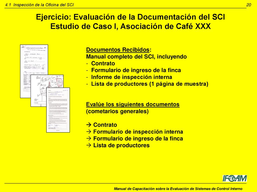 Ejercicio: Evaluación de la Documentación del SCI Estudio de Caso I, Asociación de Café XXX