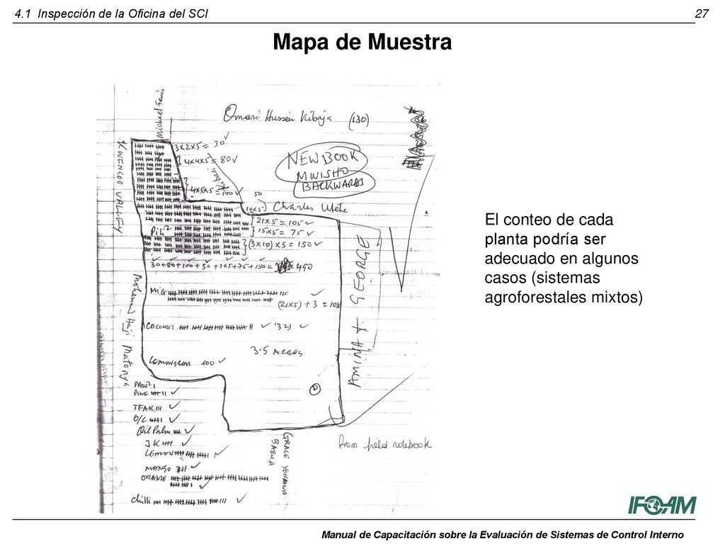 Mapa de Muestra El conteo de cada planta podría ser adecuado en algunos casos (sistemas agroforestales mixtos)