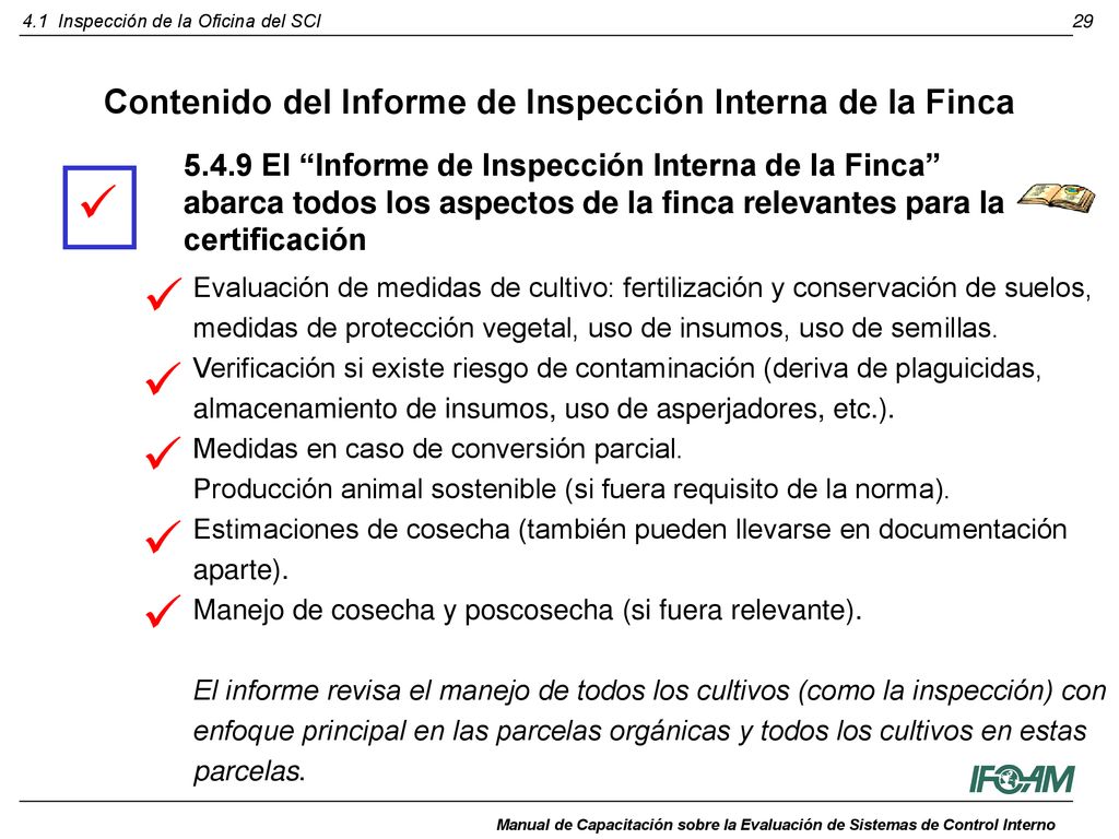 Contenido del Informe de Inspección Interna de la Finca